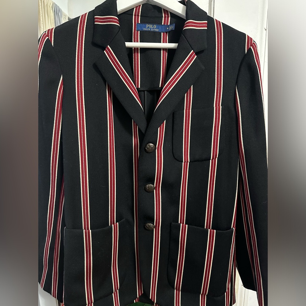 Polo blazer size 4 black with red stripes
